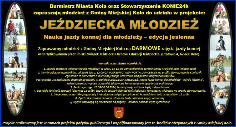 Infografika JEŹDZIECKA MŁODZIEŻ - Nauka jazdy konnej dla młodzieży – edycja jesienna 2024