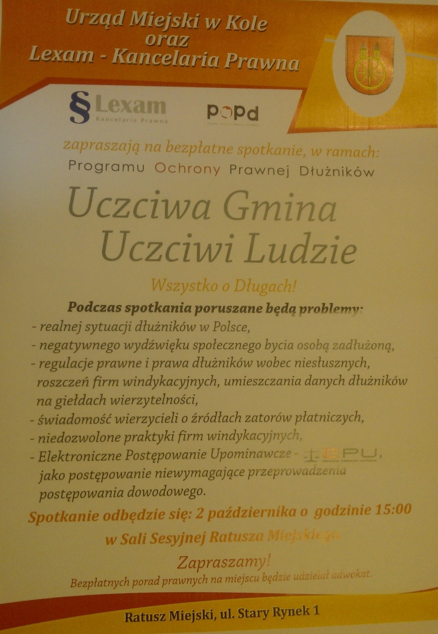 Zapraszamy na bezpłatne spotkanie informacyjne nt. praw dłużników