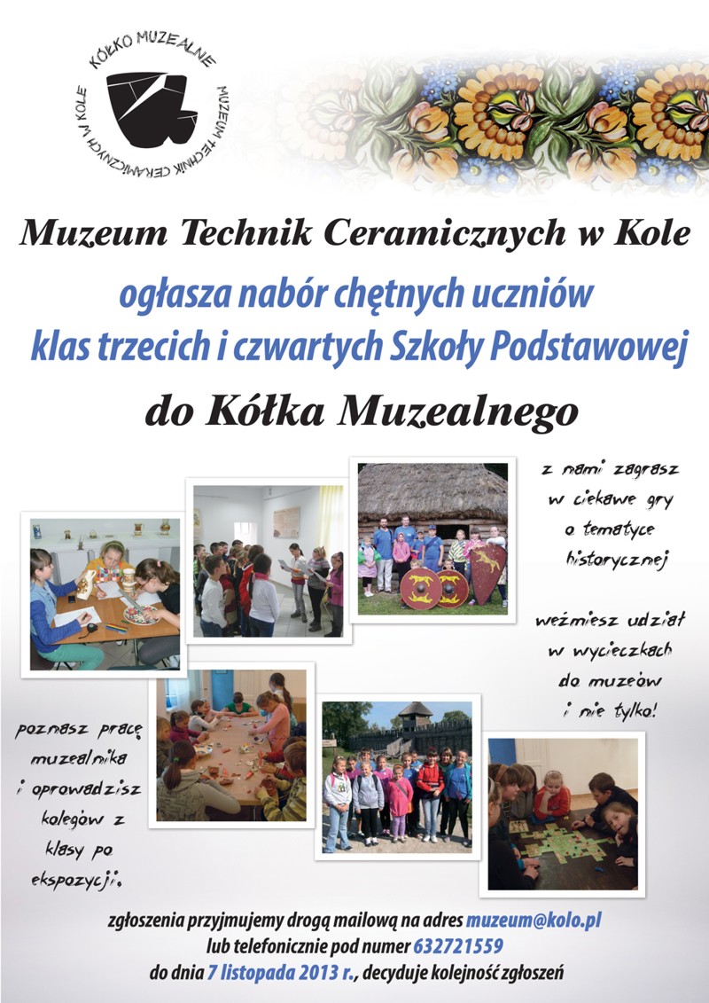 Nabór dzieci do "Kółka muzealnego" - decyduje kolejność zgłoszeń