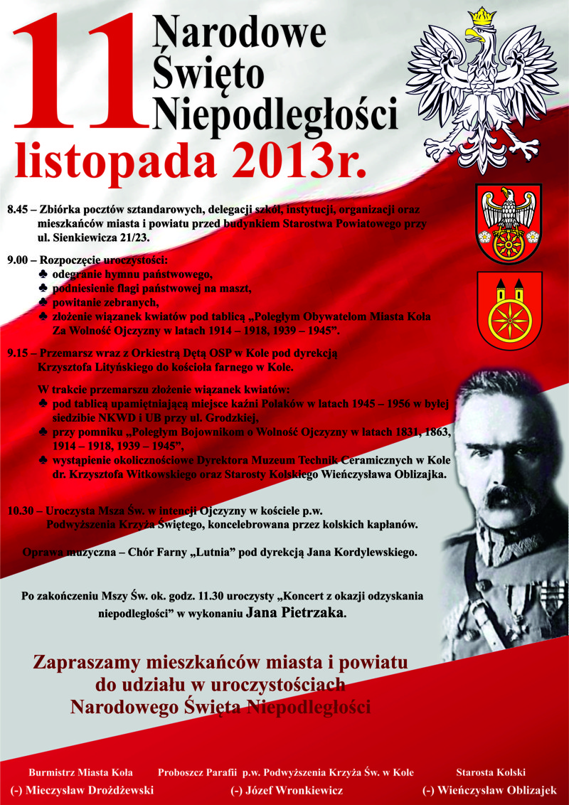 Program obchodów Narodowego Święta Niepodległości w Kole