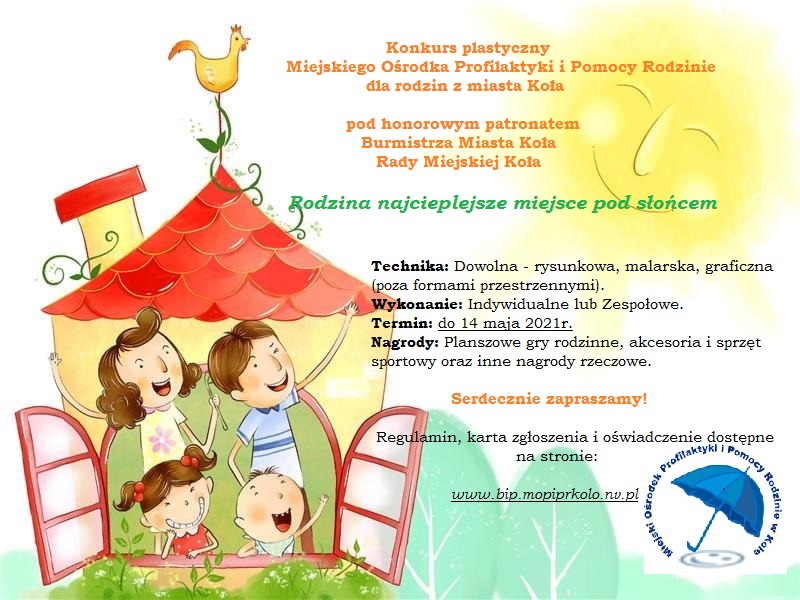 Plakat informujący o konkursie plastycznym. Treść plakatu w linku do strony MOPiPR w Kole.