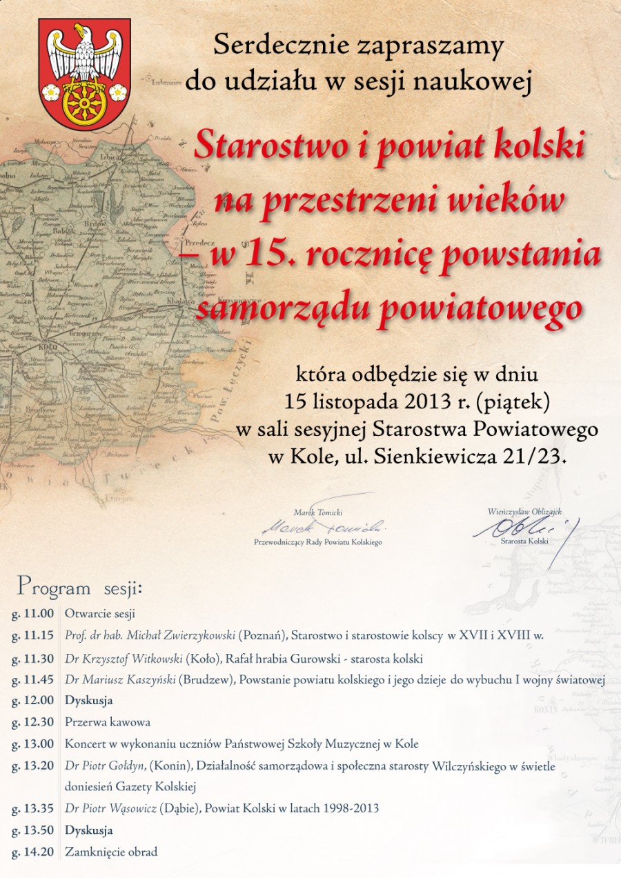 Sesja naukowa, Starostwo i powiat kolski na przestrzeni wieków, 15.11.2013