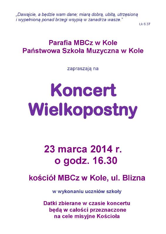 Koncert Wielkopostny już w niedzielę