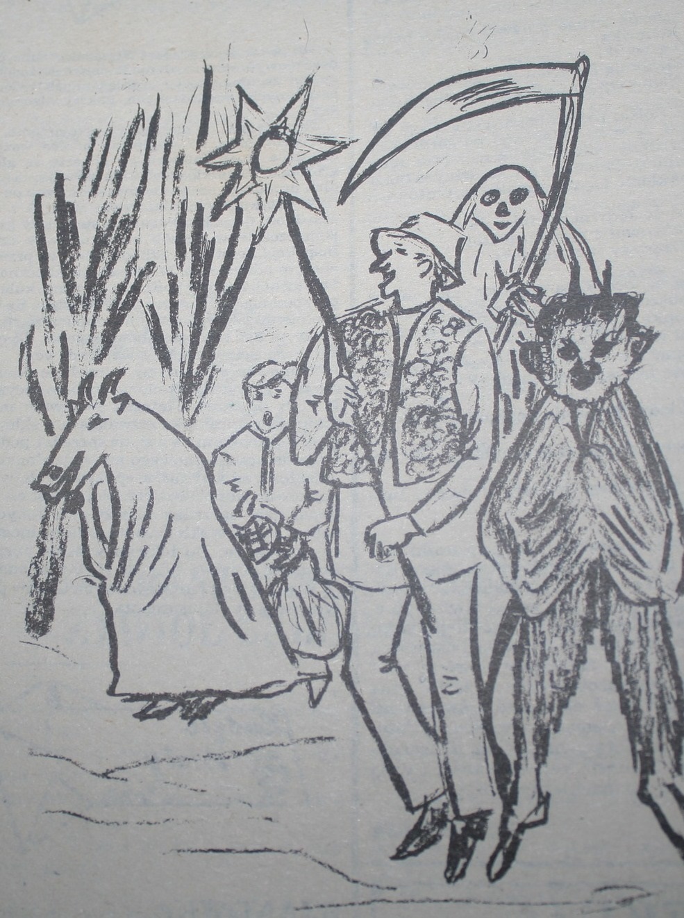 Rysunek kolędników ze starego pamiętnika z lat 60-tych
