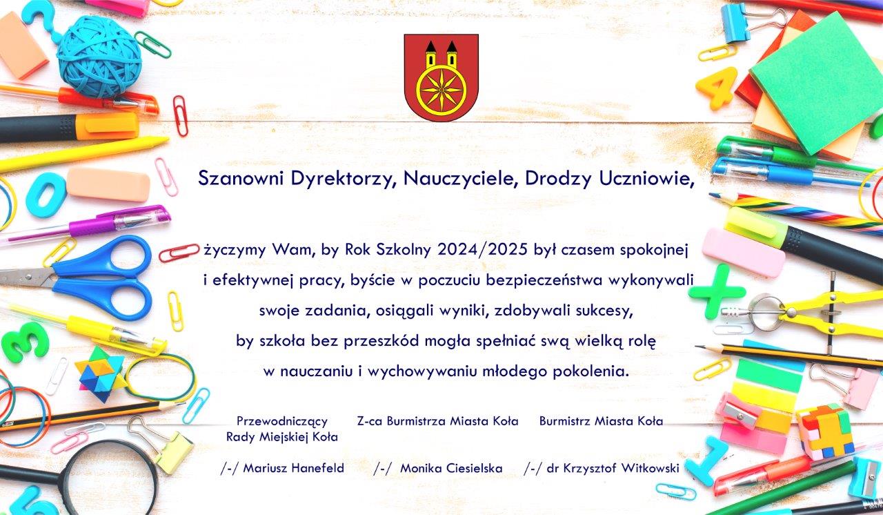 Plansza z życzeniami z okazji rozpoczęcia roku szkolnego 2024/2025, tekst pod planszą