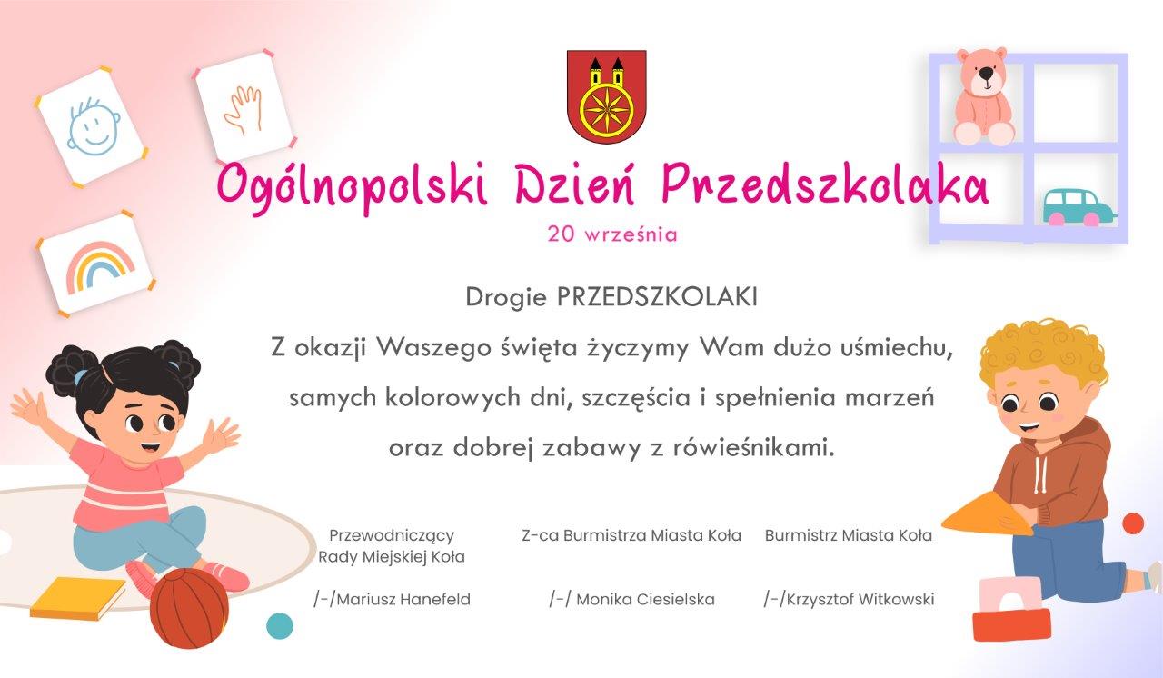Plansza z życzeniami dla Przedszkolaków, tekst pod planszą.