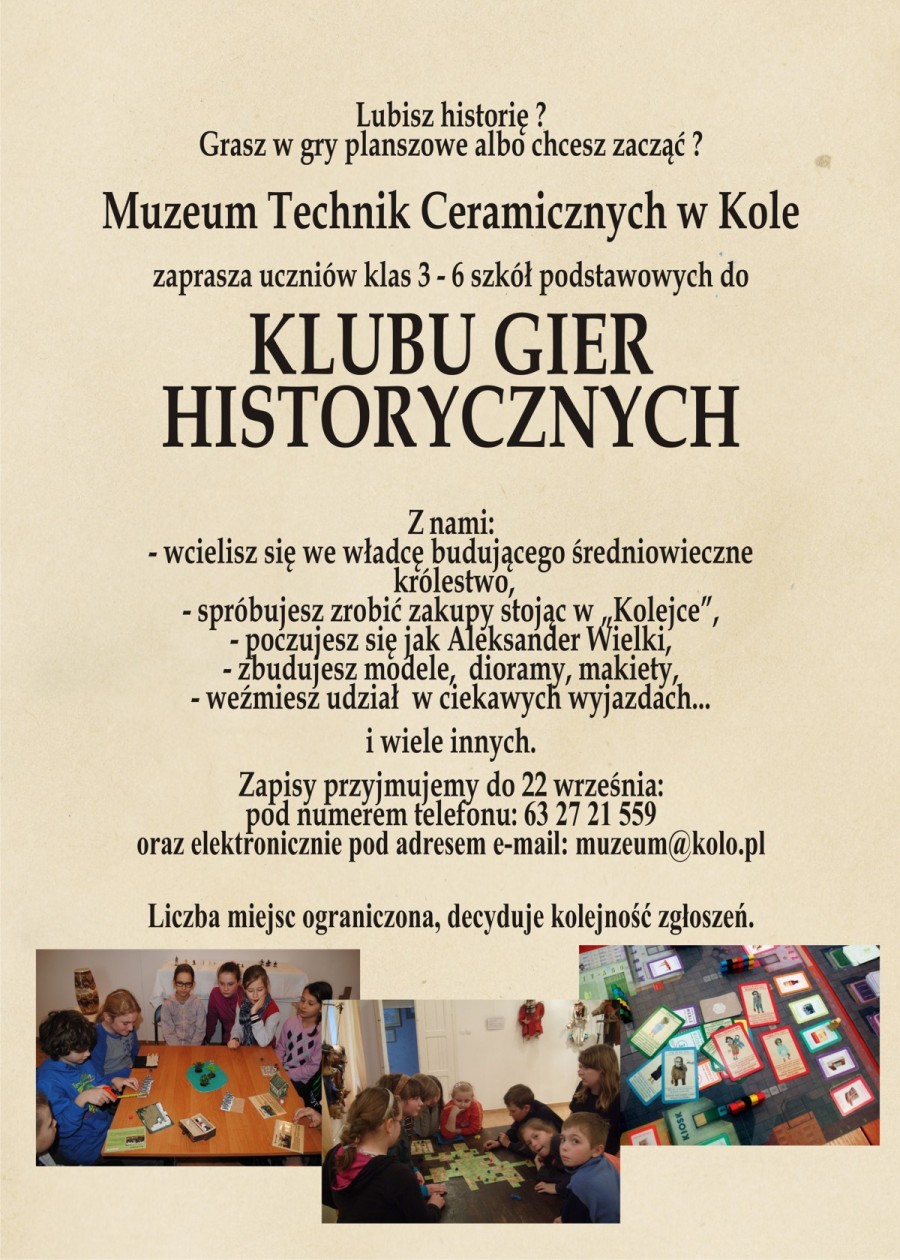 Klub Gier Historycznych w MTC w Kole - zapisy do 22 września