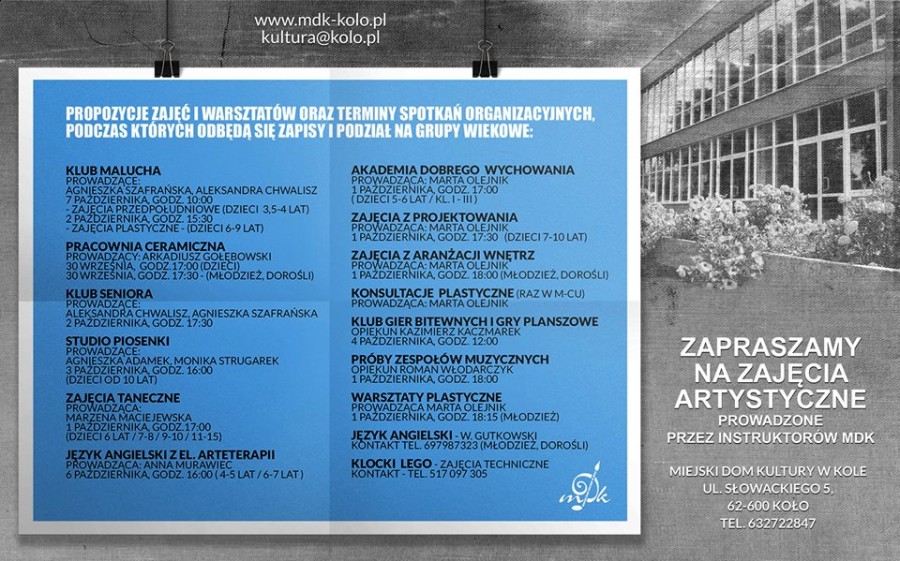 Zapraszamy na zajęcia artystyczne prowadzone przez instruktorów MDK