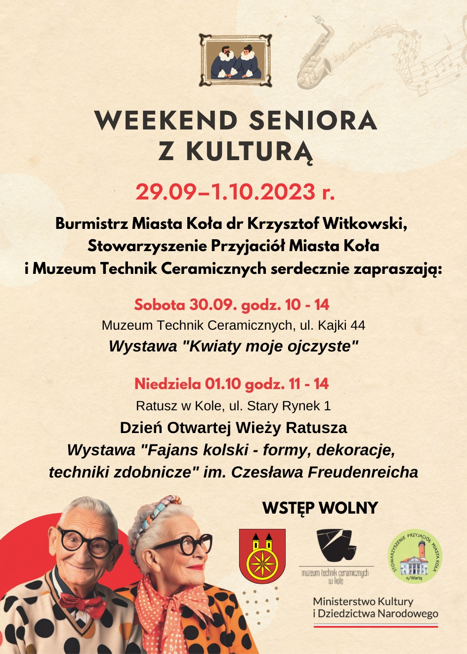 Plakat informujący o WEEKENDZIE SENIORA Z KULTURĄ, tekst plakatu poniżej