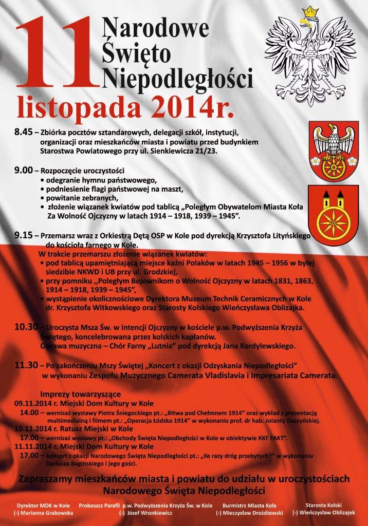 Program obchodów Narodowego Święta Niepodległości w Kole