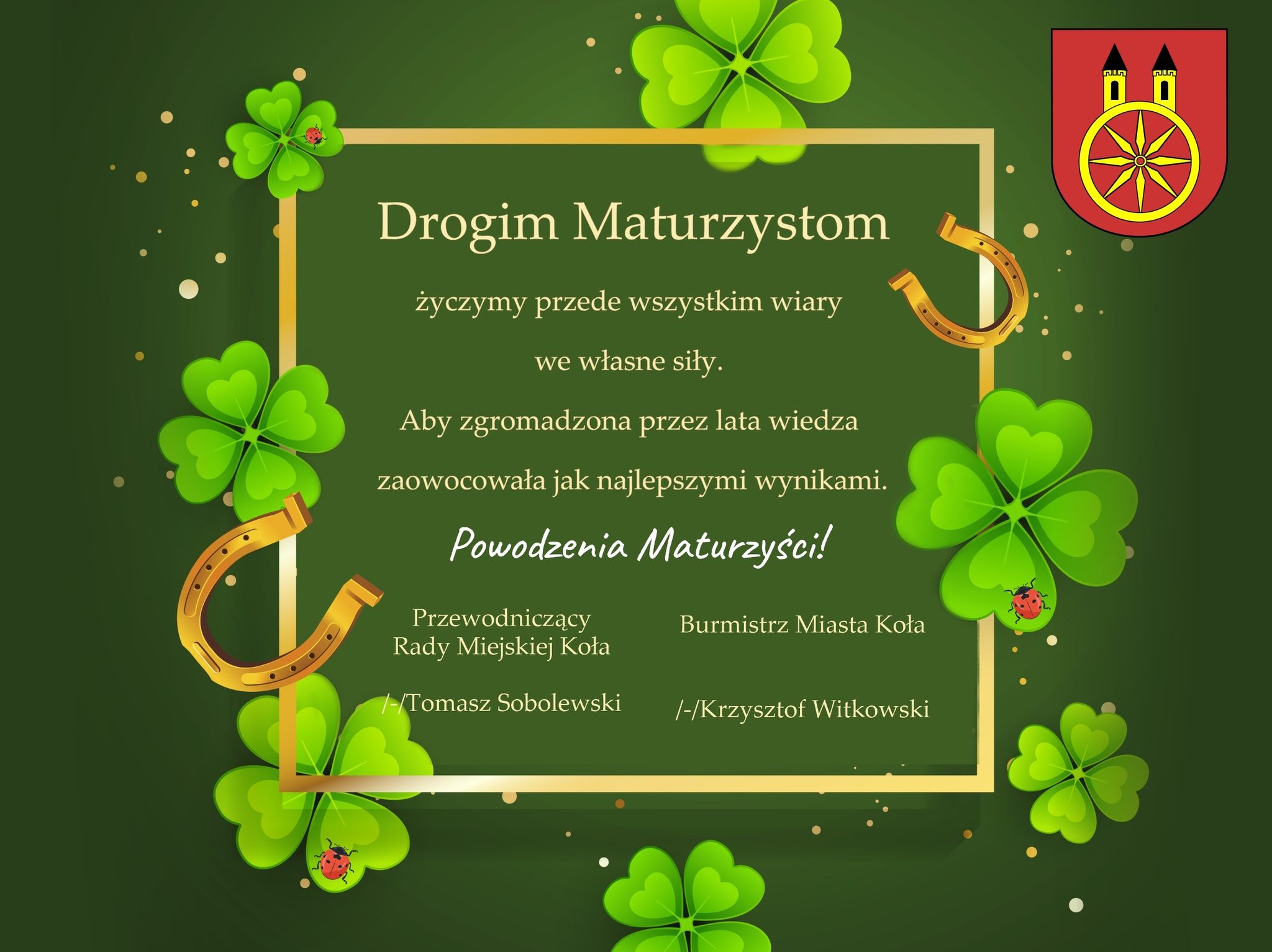 Plansza z życzeniami dla Maturzystów, tekst pod planszą.