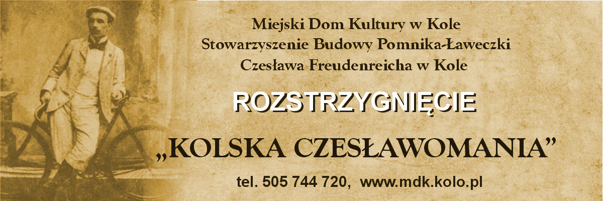 Grafika przedstawia baner informujący o rozstrzygnięciu konkursu Kolska Czesławomania
