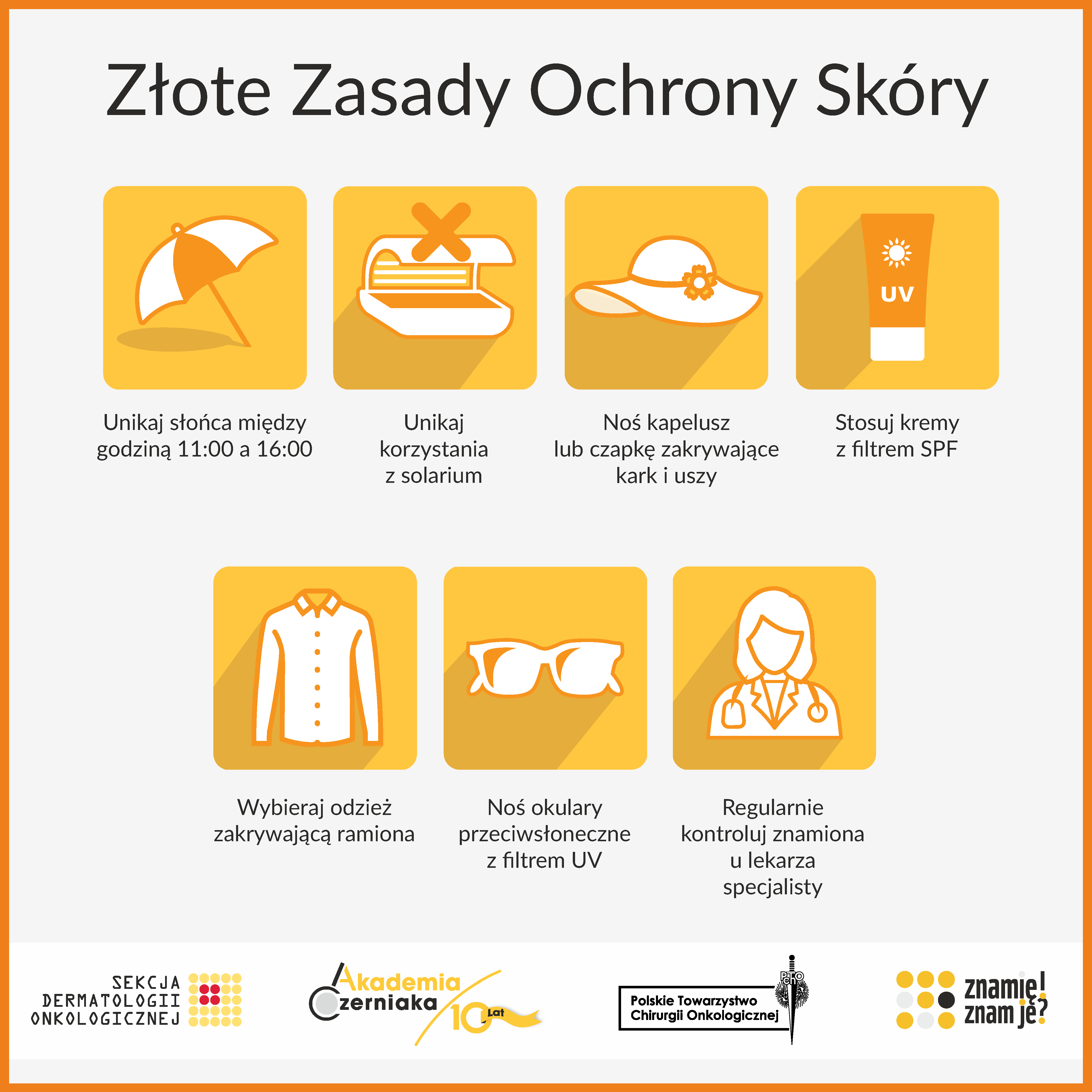 Inforgrafika, Złote zasady ochrony skóry, tekst pod infografiką.