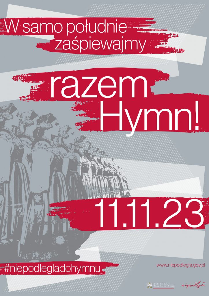 Plakat do hymnu 2023, w samo południe razem zaśpiewajmy hymn