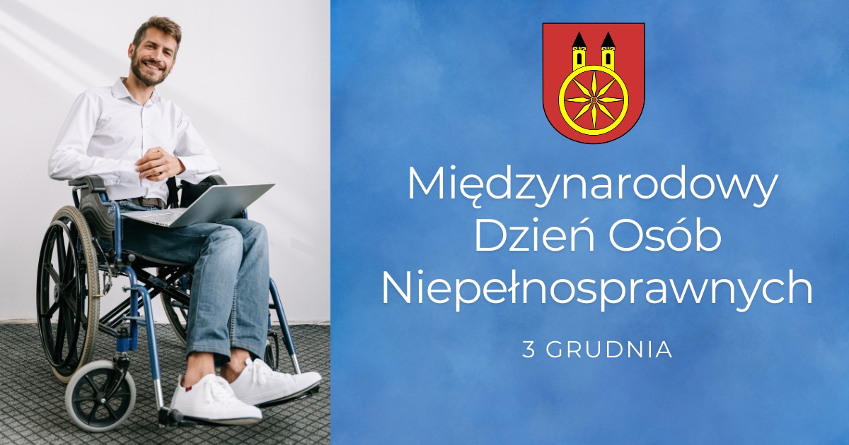 Plansza promuje Międzynarodowy Dzień Osób Niepełnosprawnych, obchodzony 3 grudnia. Po lewej stronie przedstawiona jest osoba na wózku inwalidzkim. Po prawej stronie widnieje herb miasta Koła, a obok znajduje się tekst z nazwą święta i datą. 