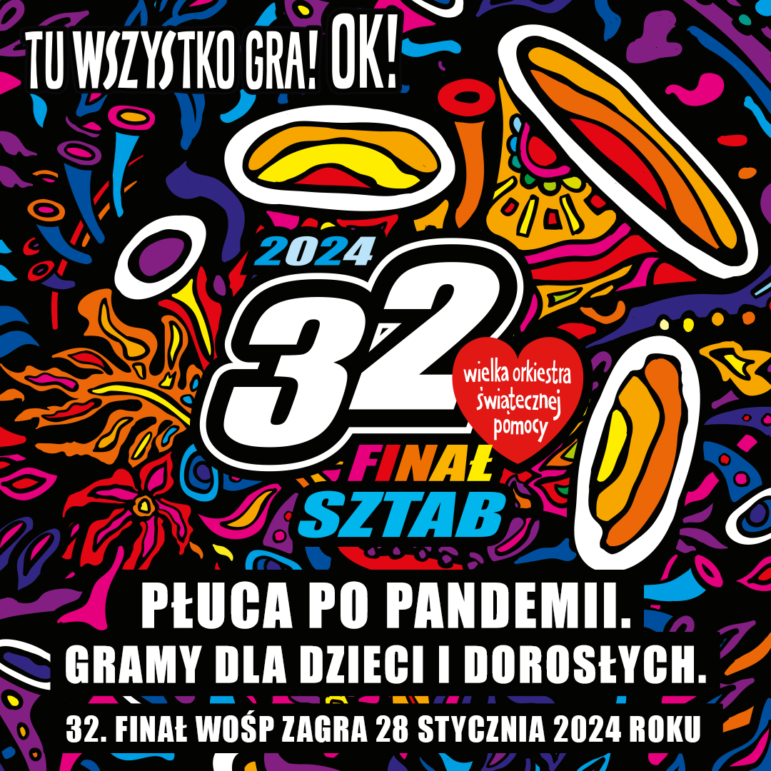 Logo Wielkiej Orkiestry Świątecznej Pomocy w Kole wraz z napisem 32 Finał WOŚP 2024