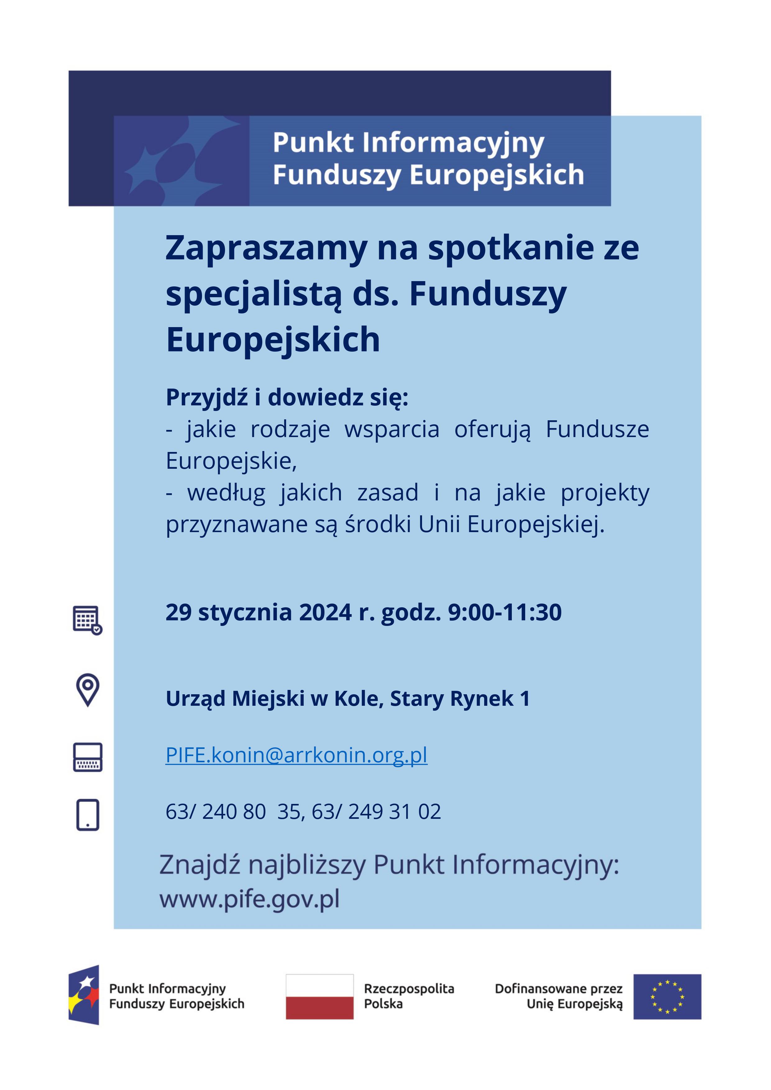 Infografika Mobilny Punkt Informacyjny Funduszy Europejskich w Kole, tekst pod infografiką.