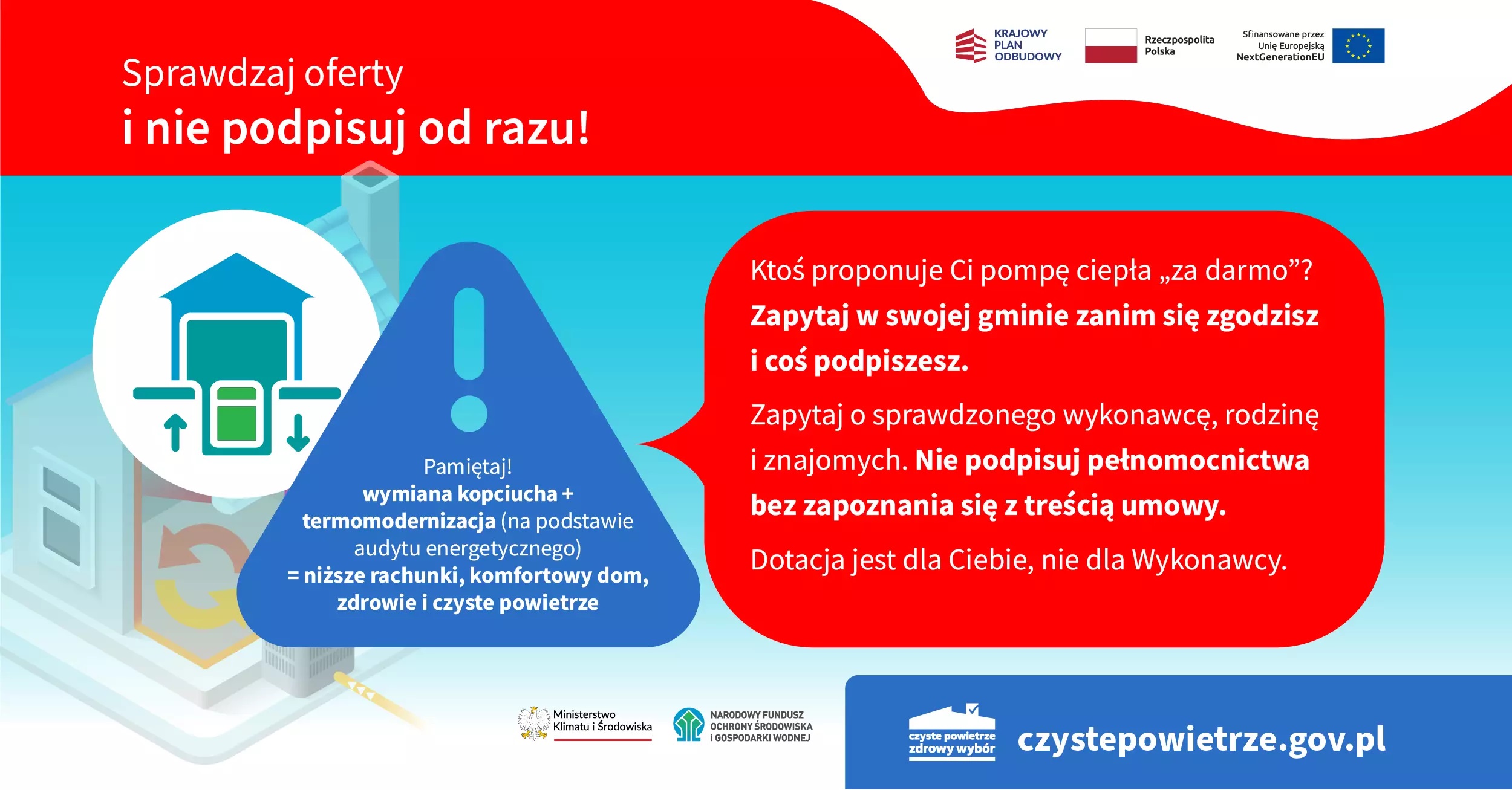 Grafika informacyjna zatytułowana: Sprawdzaj oferty i nie podpisuj od razu!