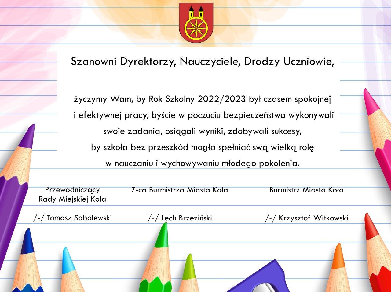 Plansza z życzeniami z okazji rozpoczęcia roku szkolnego 2022/2023, tekst pod planszą
