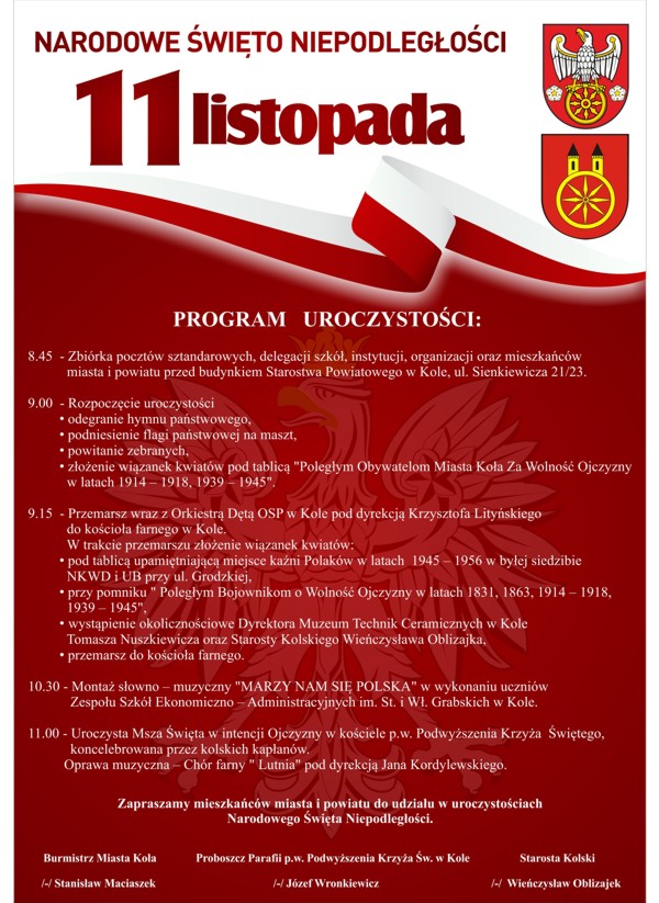 Program obchodów Narodowego Święta Niepodległości w Kole