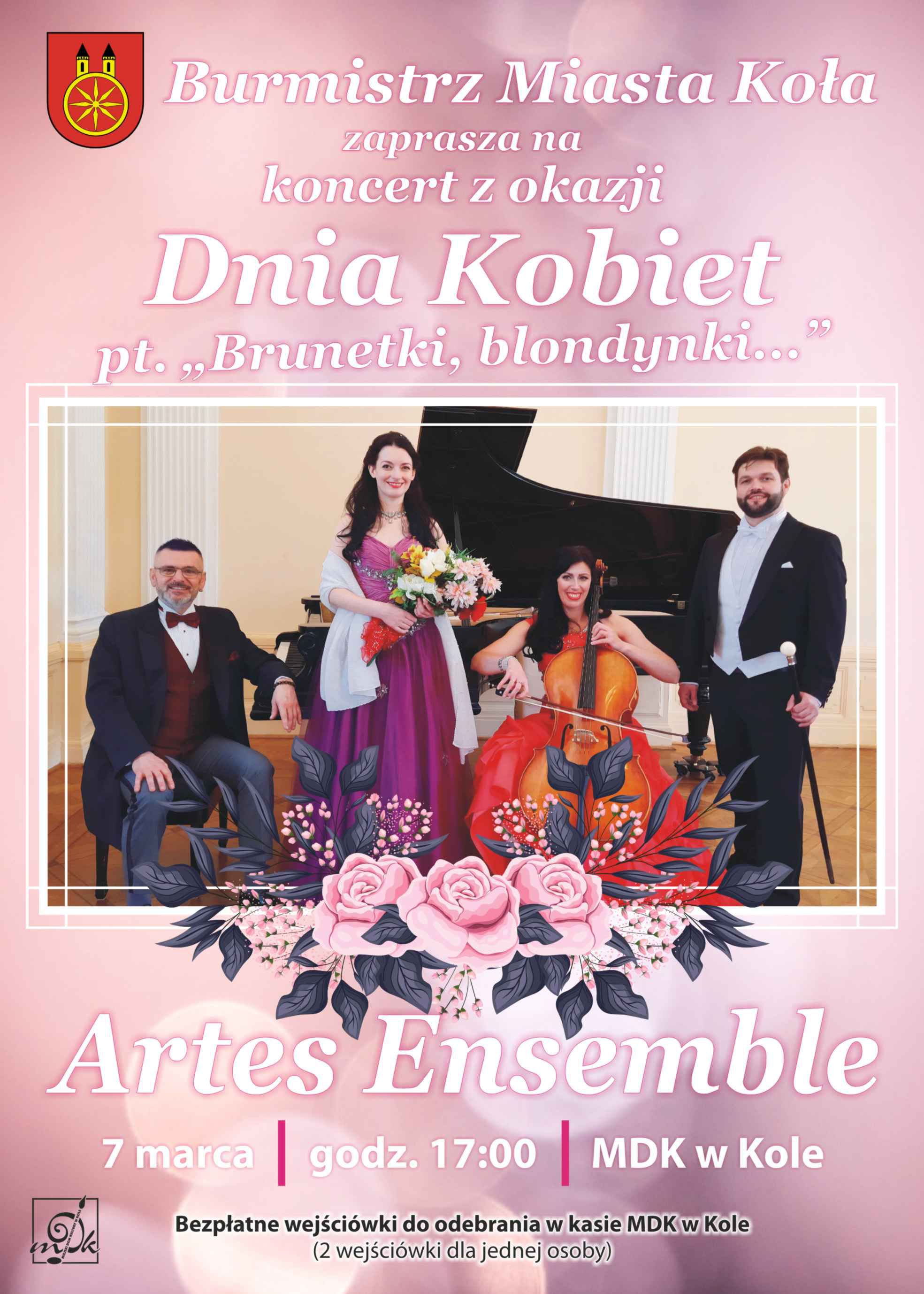 Plakat koncertu z okazji DNIA KOBIET pt.: „Brunetki, blondynki…”, tekst pod plakatem