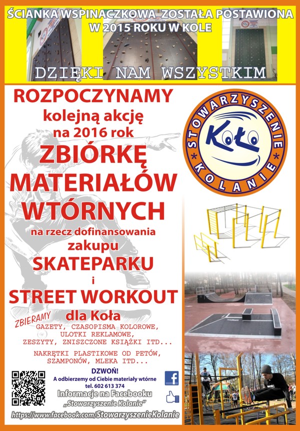 Teraz kolejny cel - zakup SKATEPARKU i STREET WORKAUTU dla Koła  