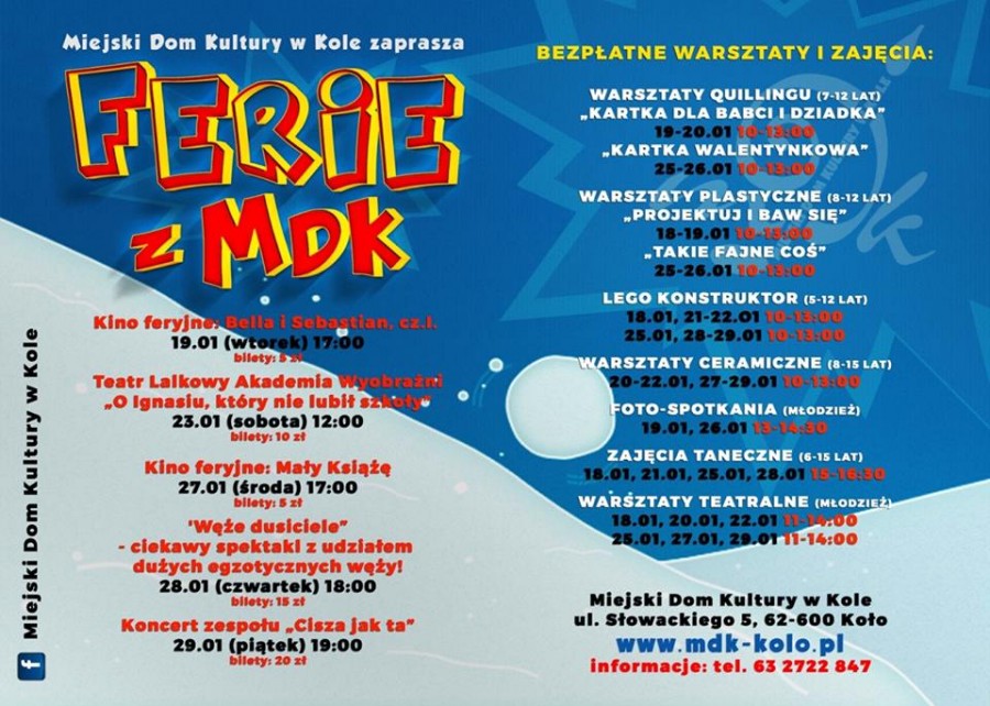 Ferie zimowe w Miejskim Domu Kultury w Kole