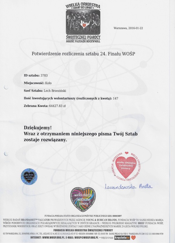 Kolski sztab rozliczony i rozwiązany!