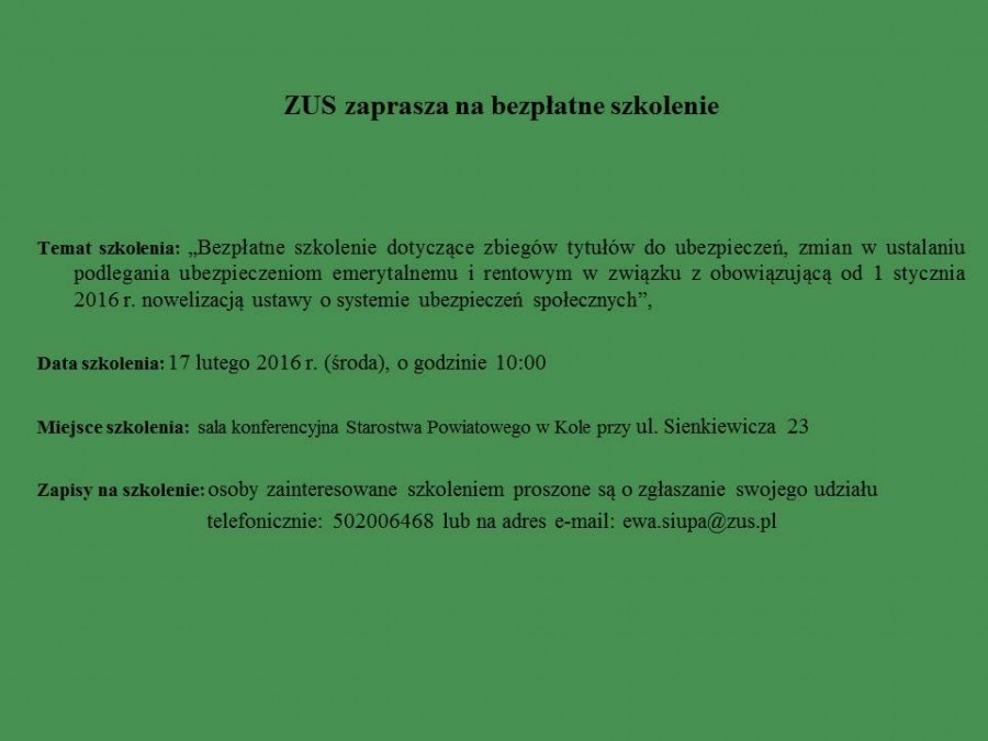 ZUS zaprasza na bezpłatne szkolenie