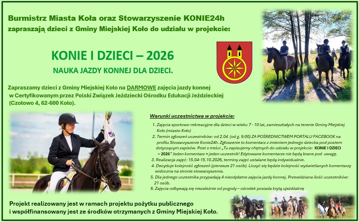 Infografika KONIE I DZIECI - Nauka jazdy konnej dla dzieci – edycja wiosenna 2026.