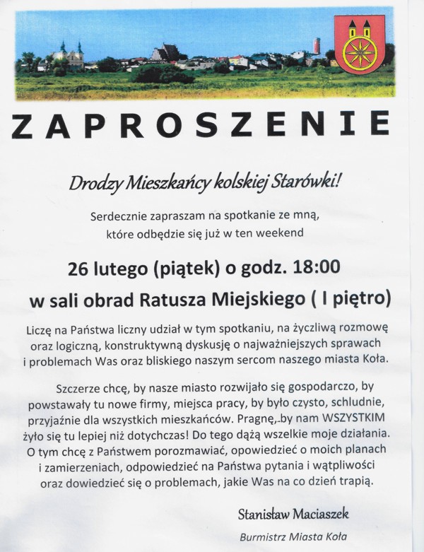 Zaproszenie na spotkanie z mieszkańcami kolskiej Starówki