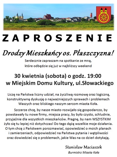 Zaproszenie na spotkanie z mieszkańcami os. Płaszczyzna