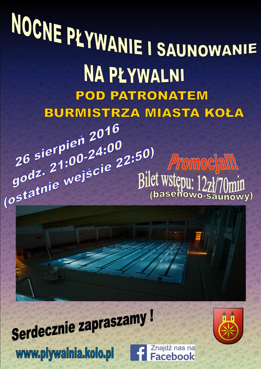 Zapraszamy na nocne pływanie i saunowanie na pływalni!