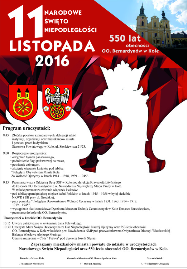 Program obchodów Narodowego Święta Niepodległości w Kole