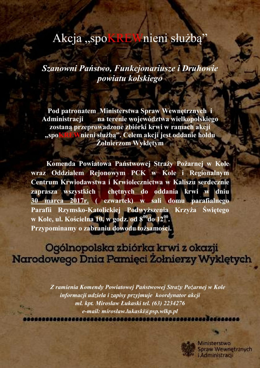 Zbiórka krwi w ramach akcji "spoKREWnieni służbą"