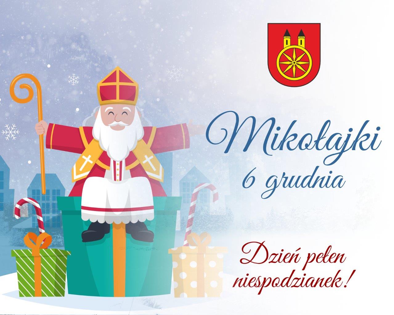 Plansza 6 GRUDNIA z napisem Mikołajki, tekst pod planszą.