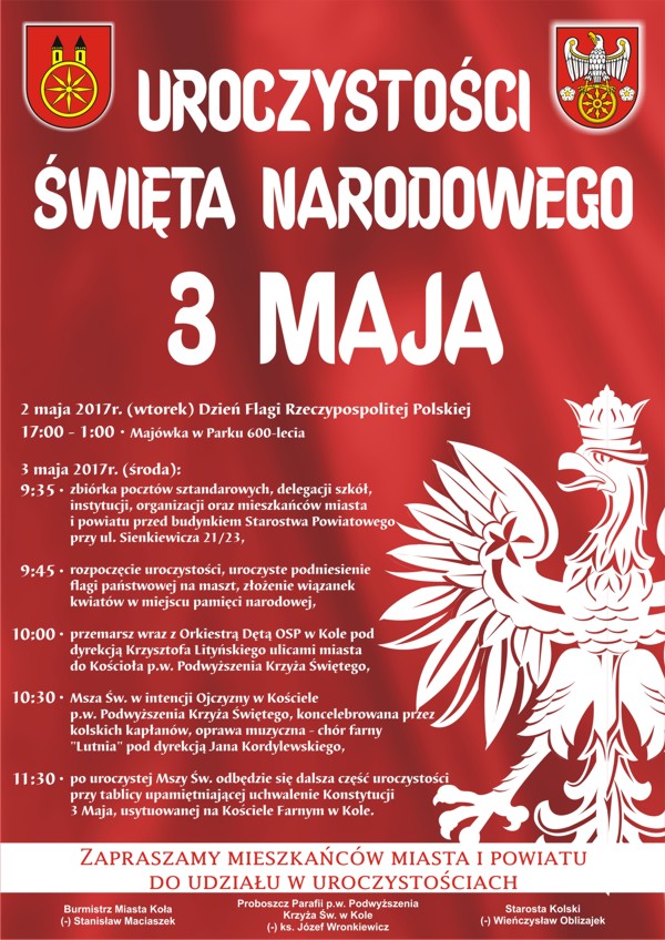 Zapraszamy na uroczystości Narodowego Święta Konstytucji 3 Maja