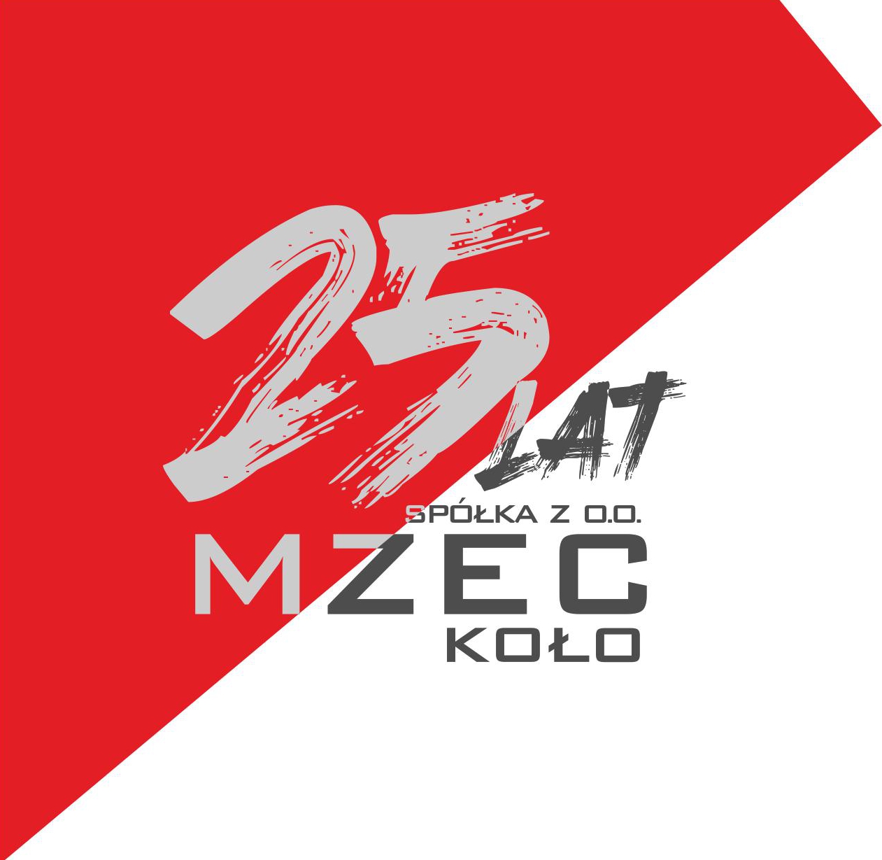 Grafika przedstawia logo jubileuszu spółki: cieniowany napis 25 lat spółki z o.o. MZEC Koło.