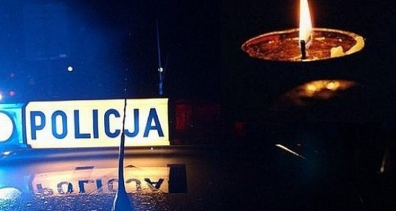 Napis POLICJA i zdjęcie znicza