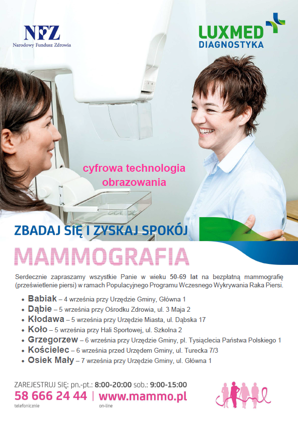 Zapraszamy na bezpłatne badania mammograficzne 