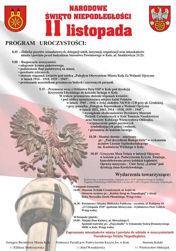Program obchodów Narodowego Święta Niepodległości w Kole