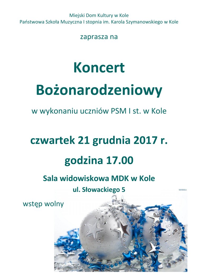 "Koncert Bożonarodzeniowy" w wykonaniu uczniów PSM I st. w Kole