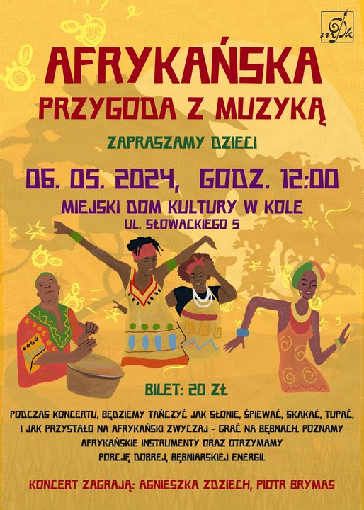 Plakat informujący o koncercie AFRYKAŃSKA PRZYGODA Z MUZYKĄ