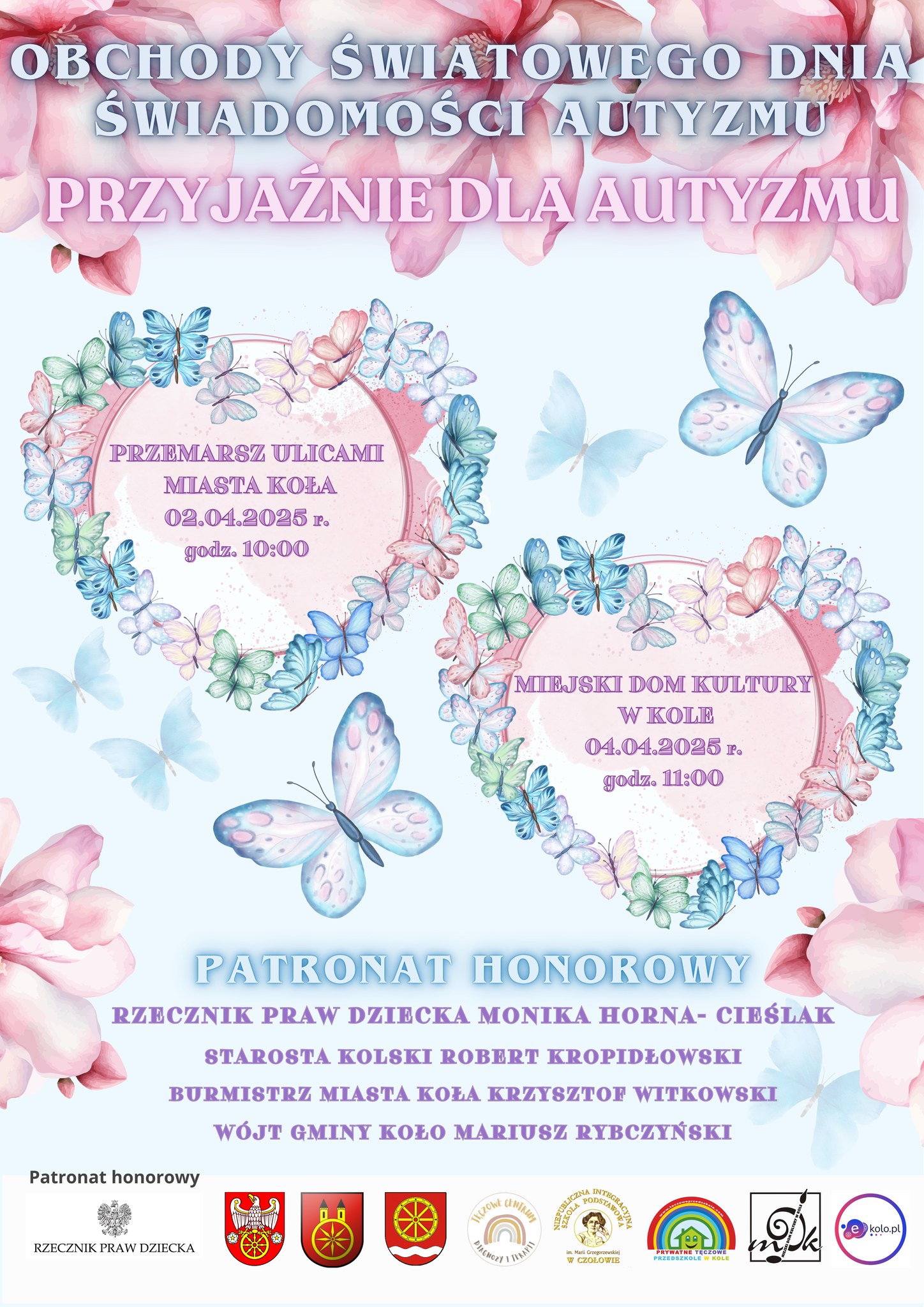 Plakat ma delikatną, pastelową kolorystykę z przewagą błękitu, różu i fioletu. Jest ozdobiony motywami kwiatów oraz motyli. W centralnej części znajdują się dwa ozdobne warkocze z kwiatów i motyli, które wyróżniają ważne informacje. Na dole logotypy 
