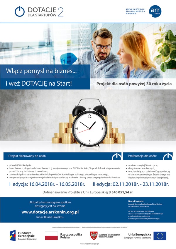 Rekrutacja do II edycji projektu pt.: „Dotacje dla StartUpów 2” 