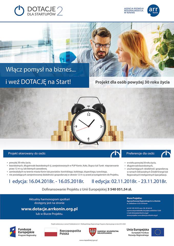 Rekrutacja do II edycji projektu pt.: „Dotacje dla StartUpów 2” 