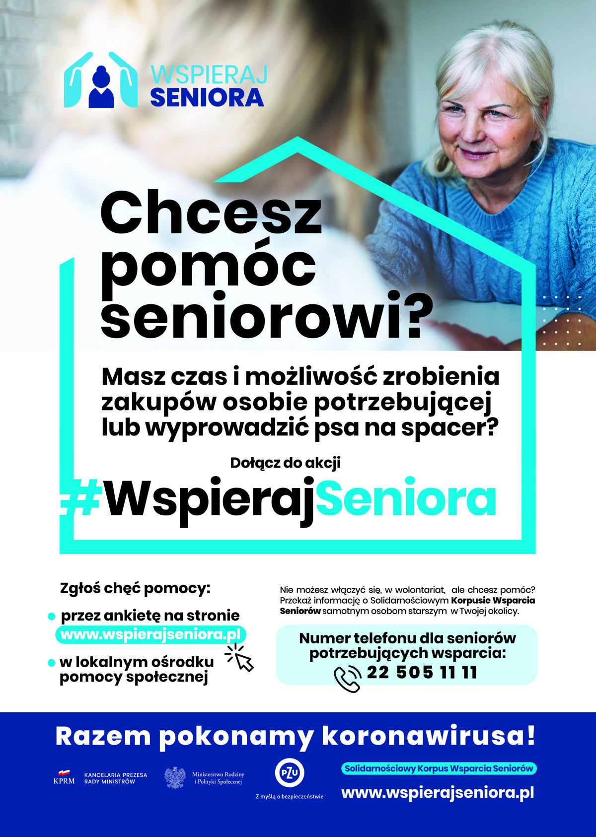 Plakat informujący o akcji #WspierajSeniora i weź udział w akcji