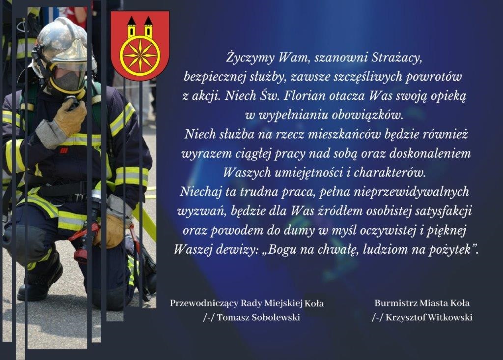 Plansza z życzeniami dla Strażaków, tekst pod planszą.