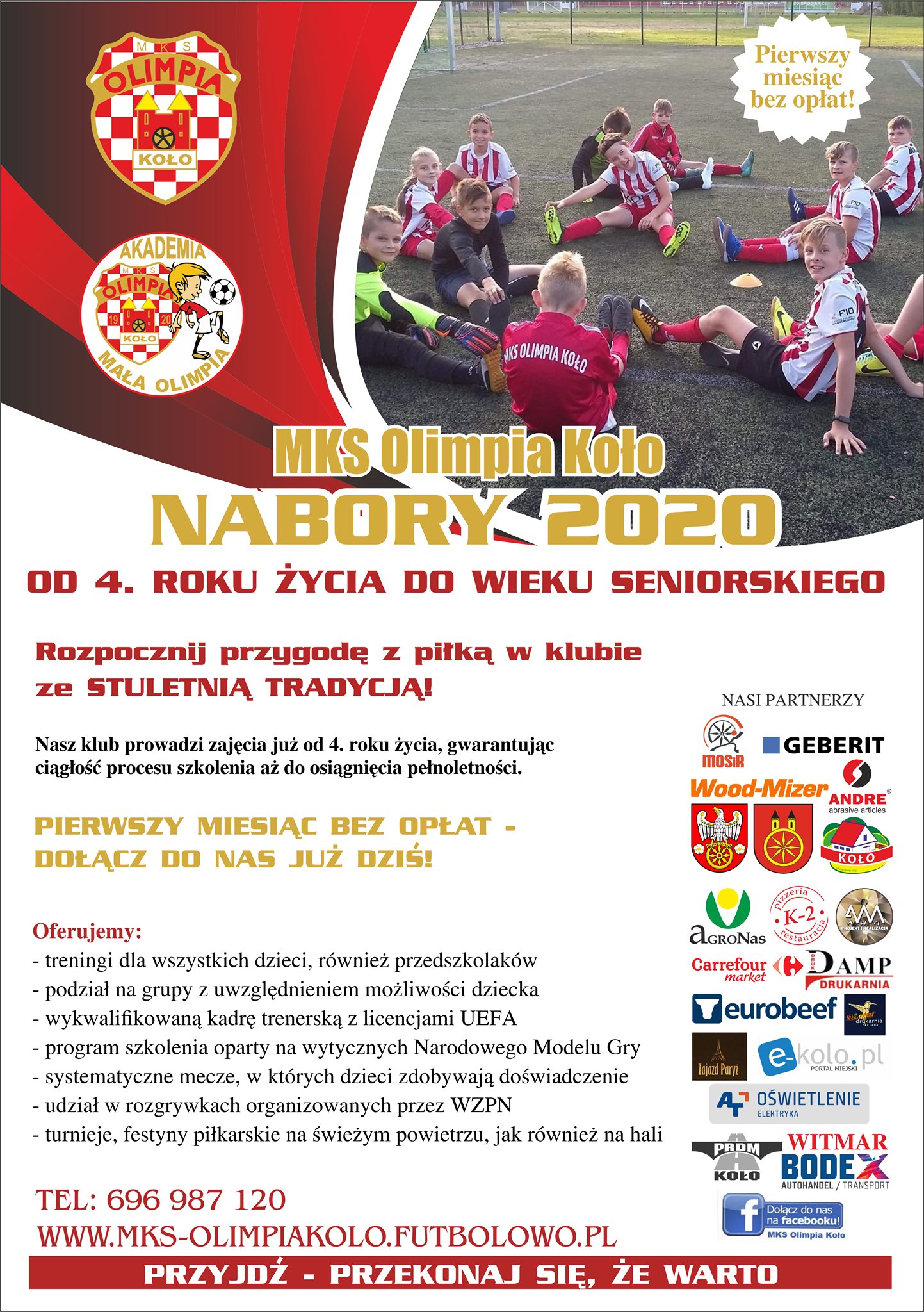 Plakat informujący o naborze do klubu MKS Olimpia.