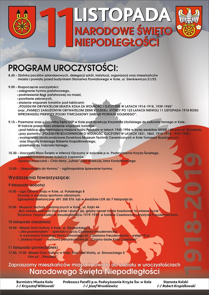 Program obchodów Narodowego Święta Niepodległości w Kole